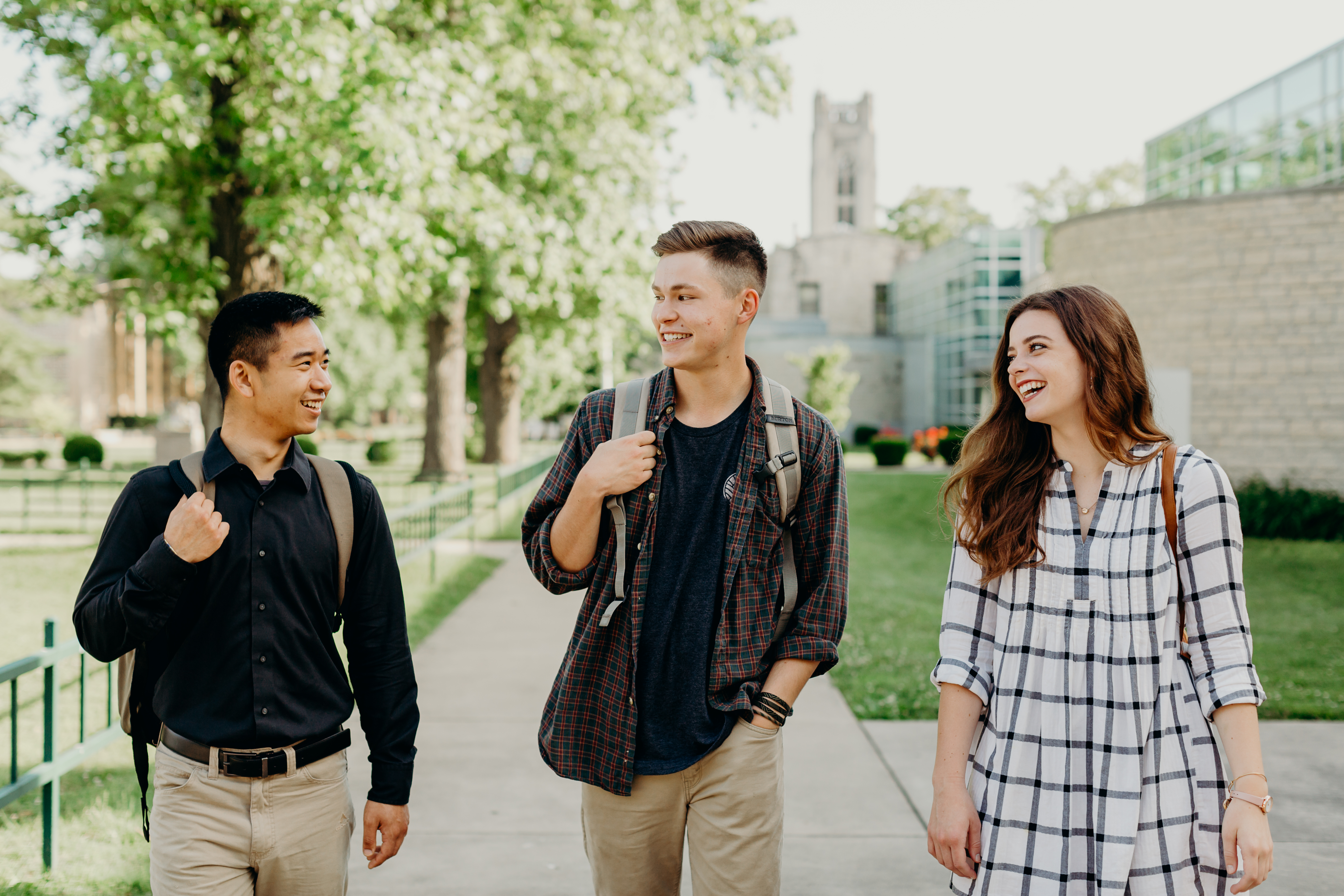 Three students walking